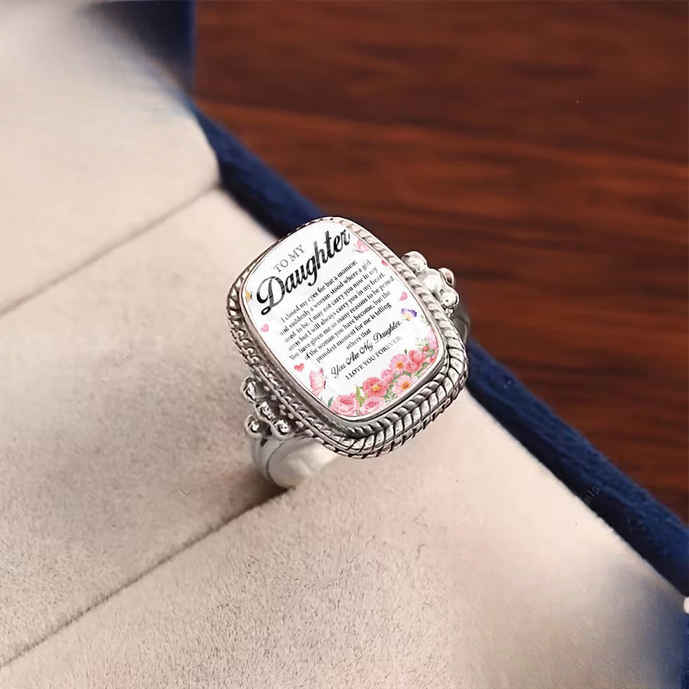 To My Daughter Floral Message Ring
