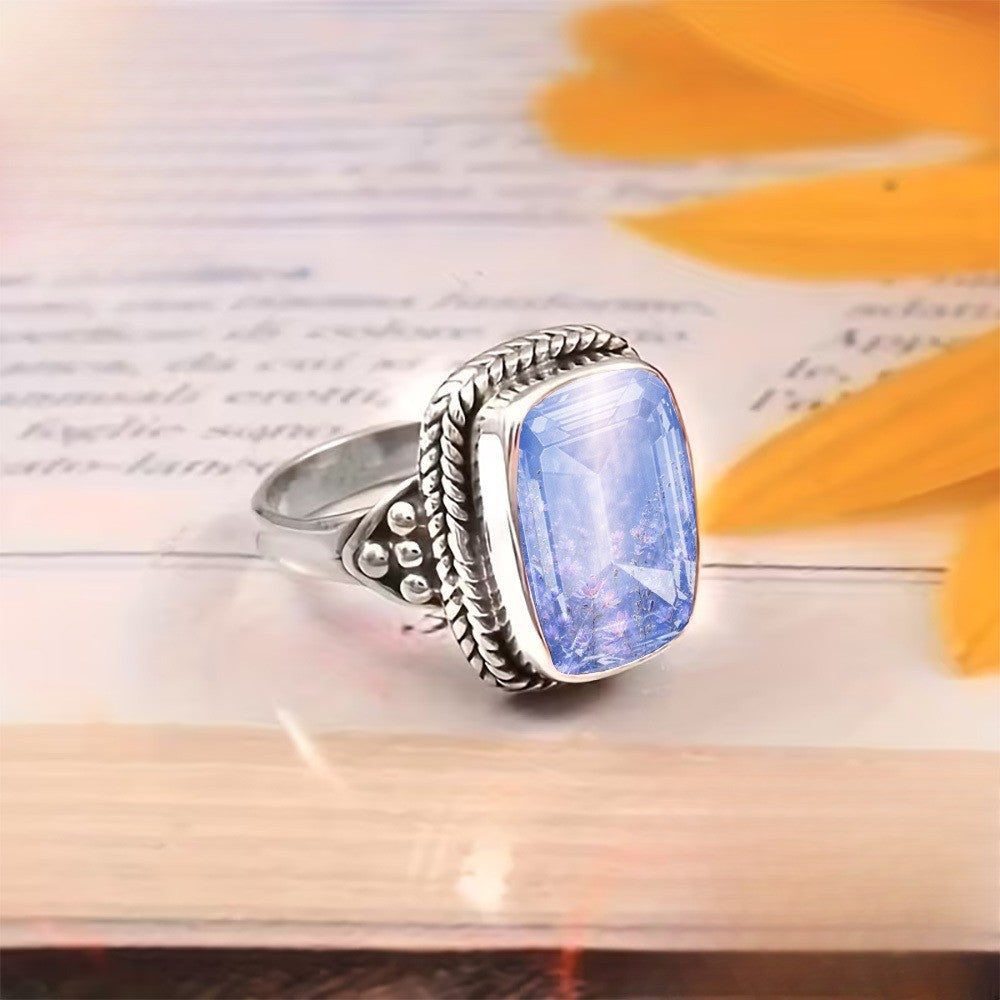 Blue Floral Woven Ring