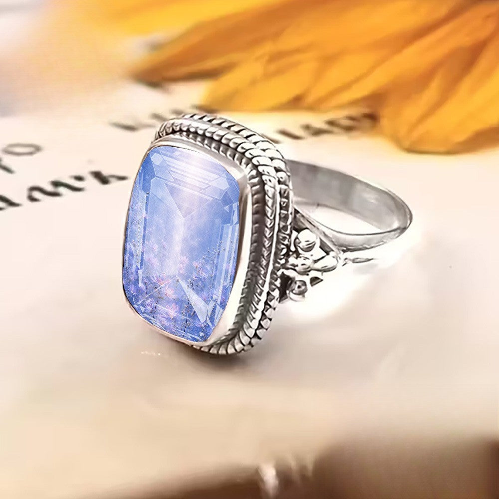 Blue Floral Woven Ring