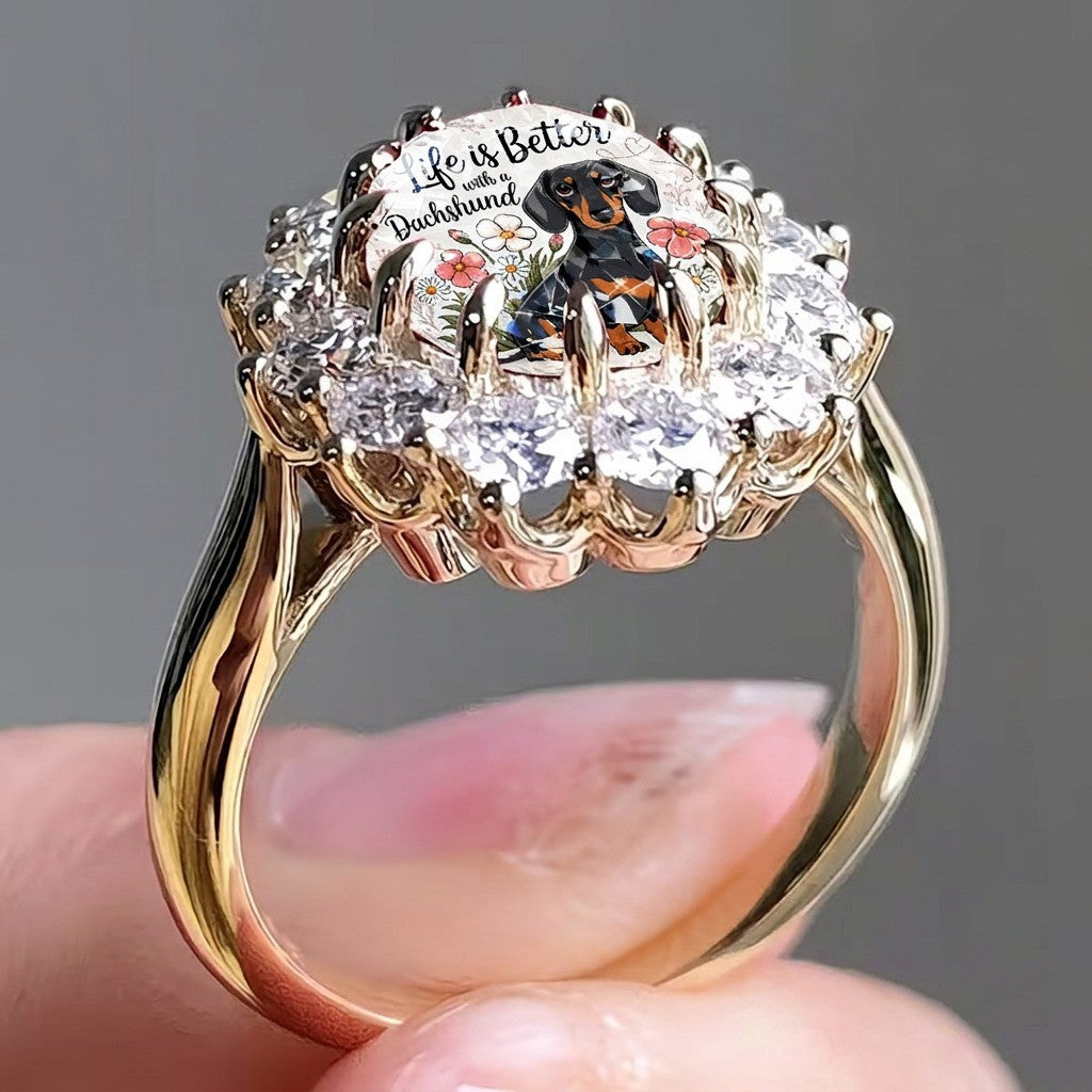 Dachshund Crystal Statement Ring