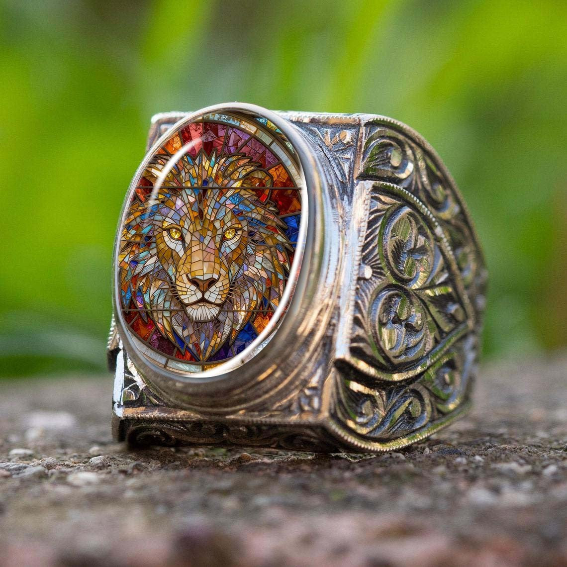 Stained Glass Lion Ring