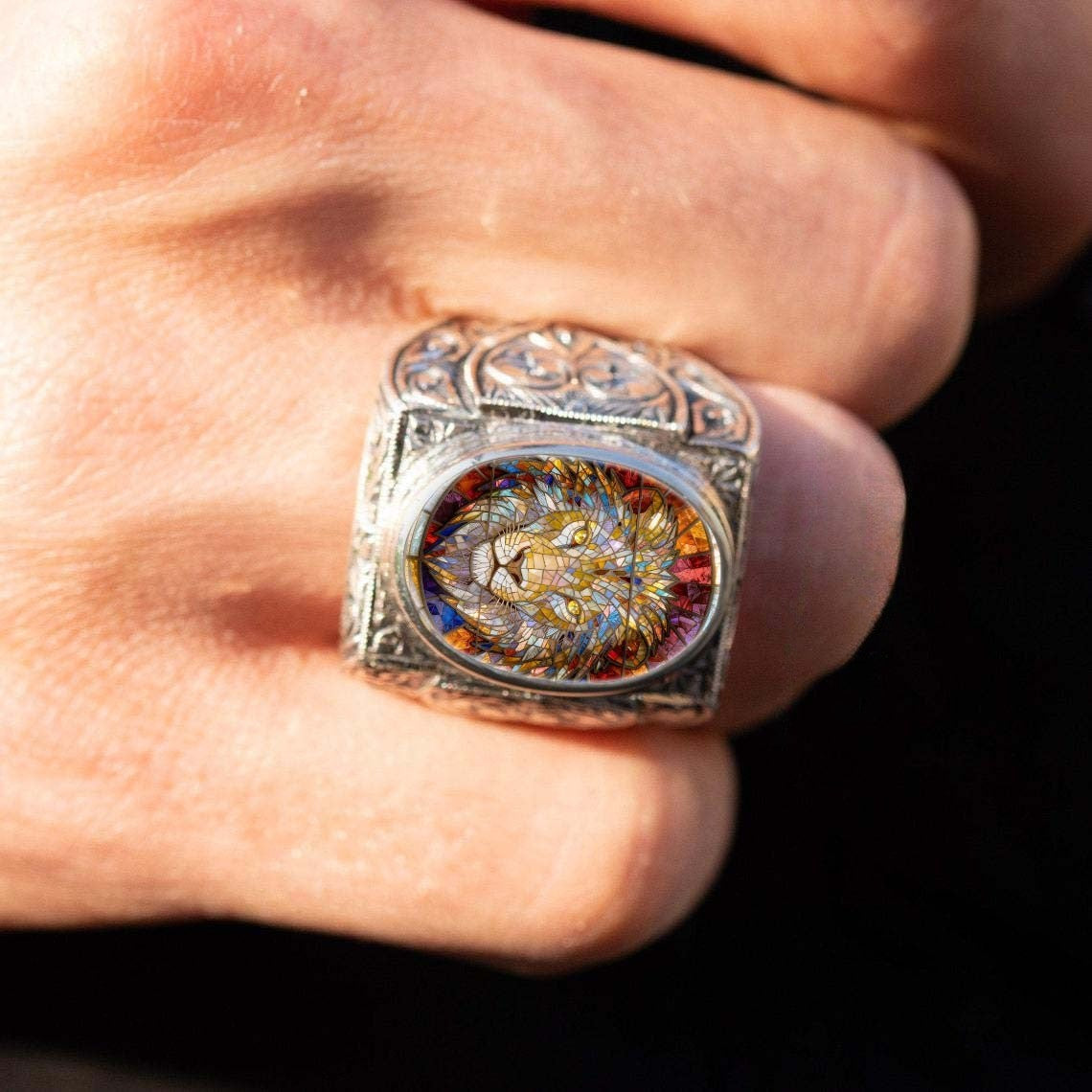 Stained Glass Lion Ring