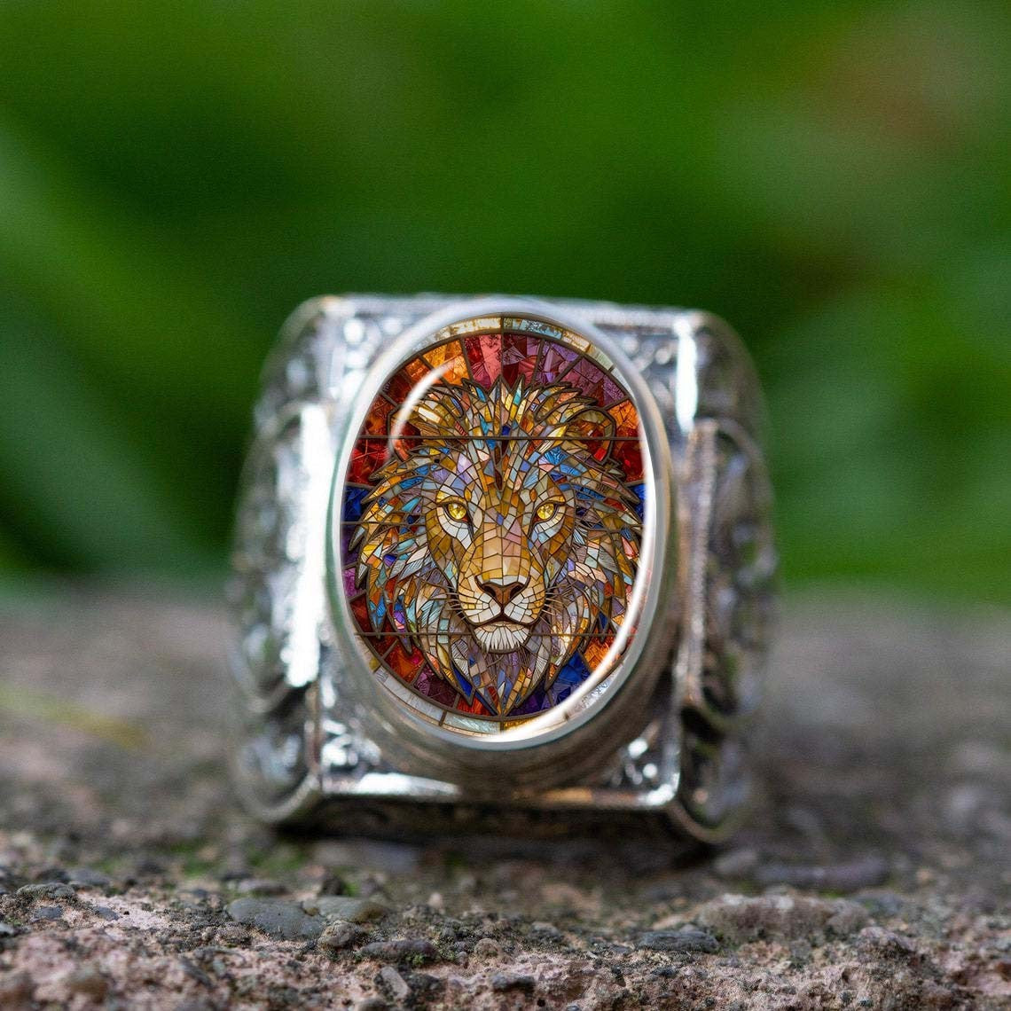 Stained Glass Lion Ring