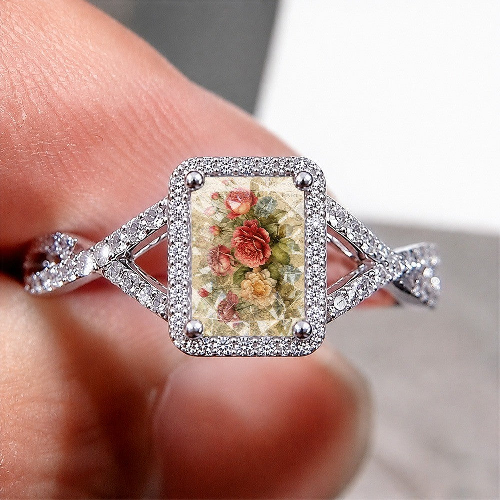 Vintage Rose Collage Square Ring