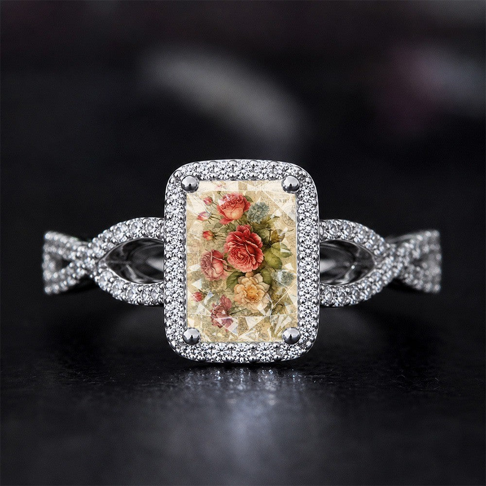 Vintage Rose Collage Square Ring