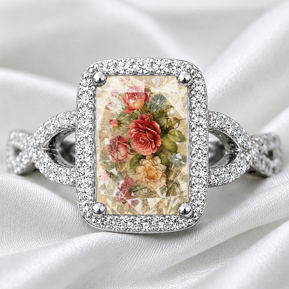 Vintage Rose Collage Square Ring