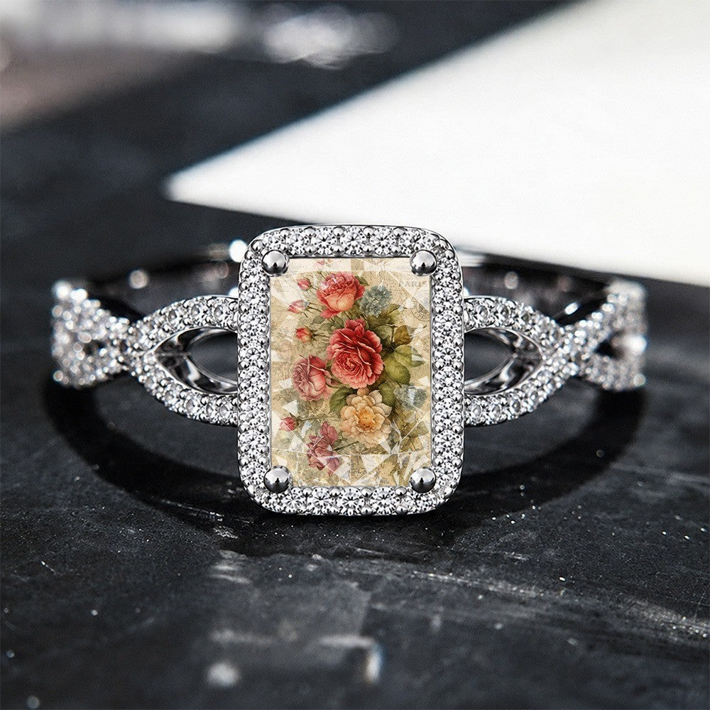 Vintage Rose Collage Square Ring