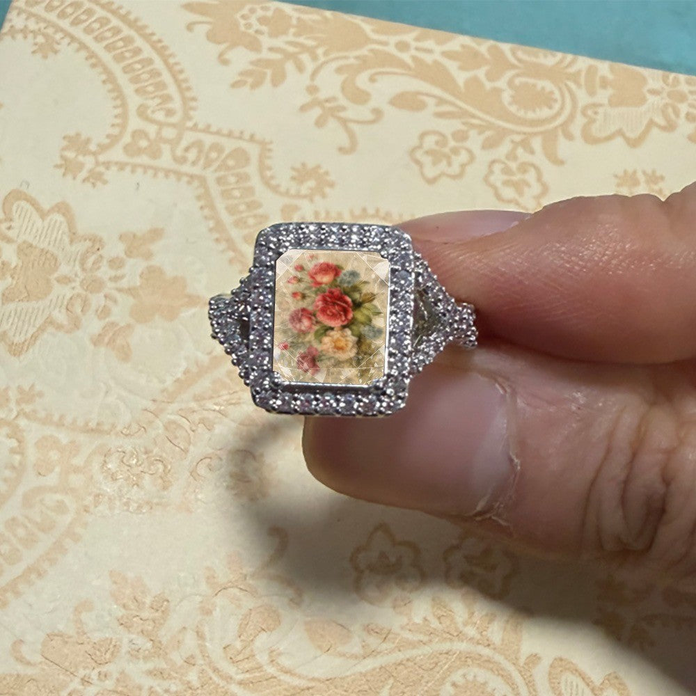 Vintage Rose Collage Square Ring