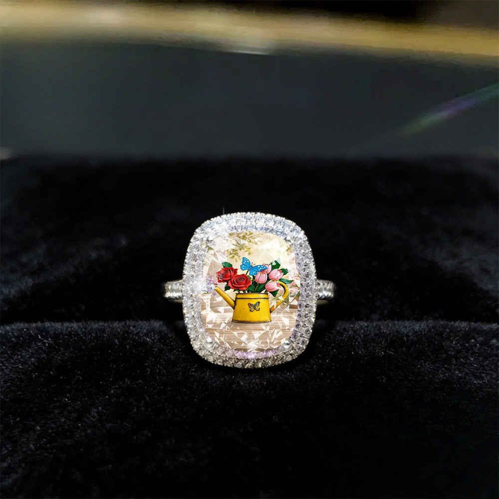 Floral Watering Can Square Ring