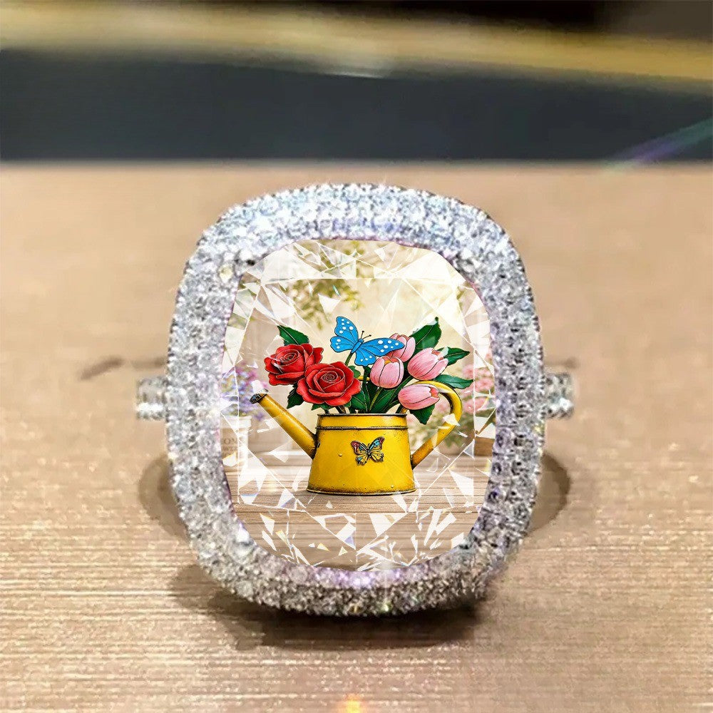 Floral Watering Can Square Ring