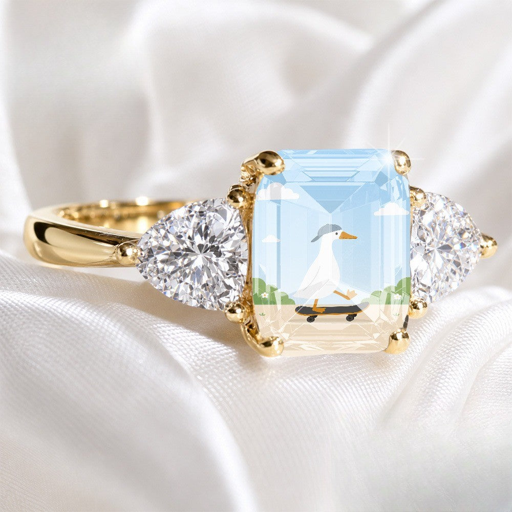 Skating Duck Three-Stone Ring