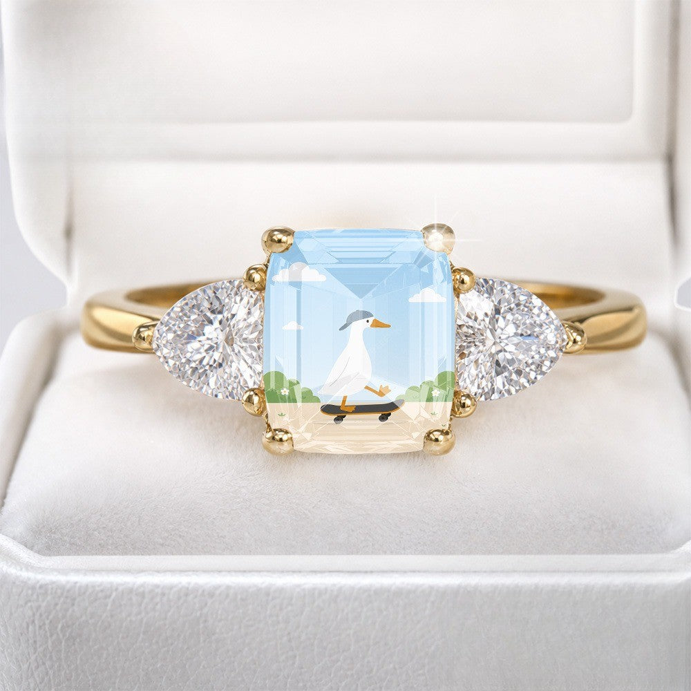 Skating Duck Three-Stone Ring