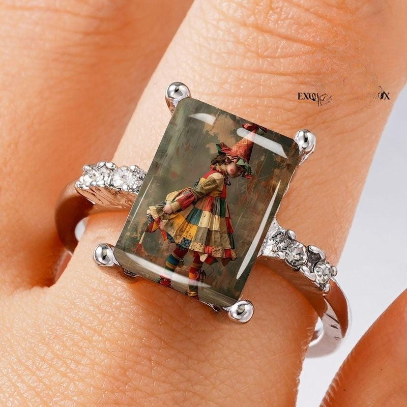 Vintage Clown Art Rectangular Ring
