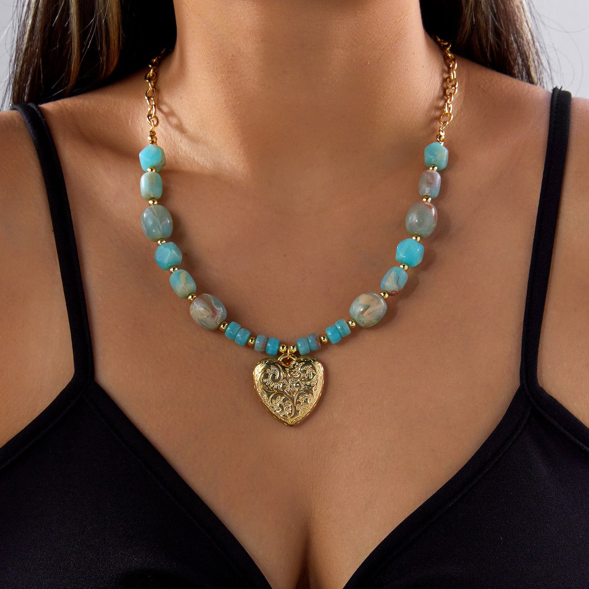 Carved Heart Bead Necklace