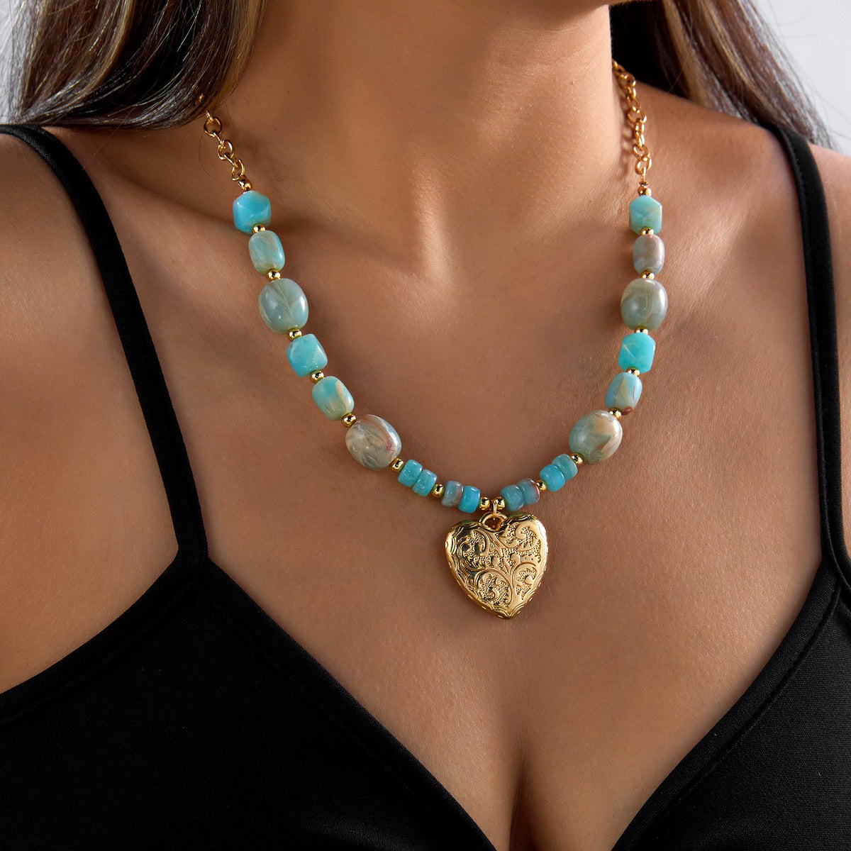 Carved Heart Bead Necklace