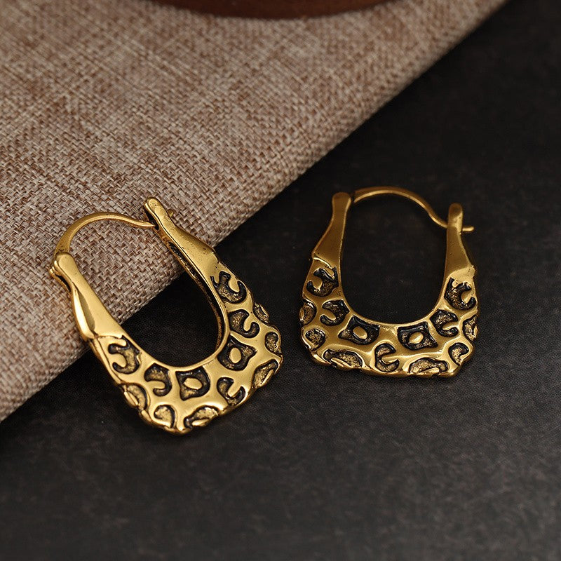 Enamel Leopard Oval Hoop Earrings