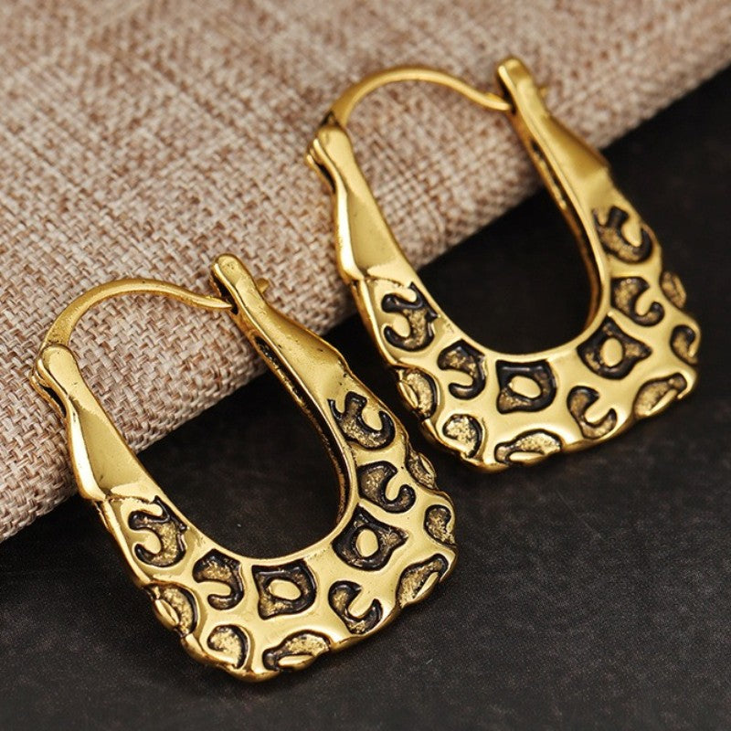 Enamel Leopard Oval Hoop Earrings