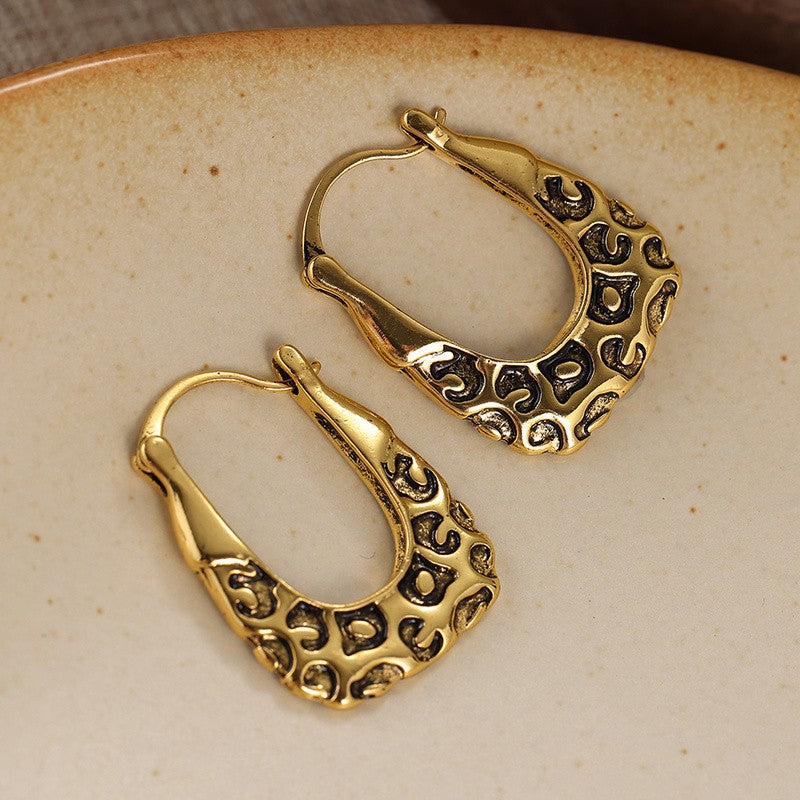 Enamel Leopard Oval Hoop Earrings