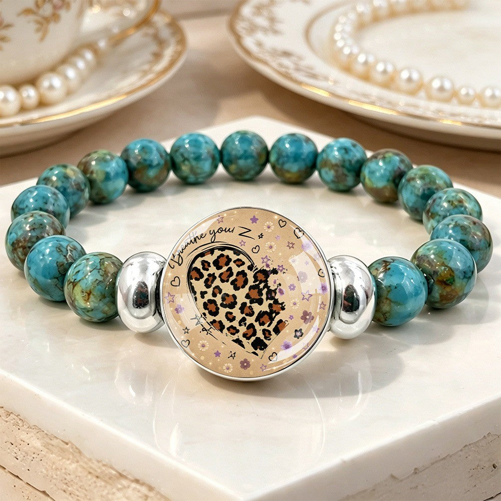 Leopard Heart Turquoise Bead Bracelet