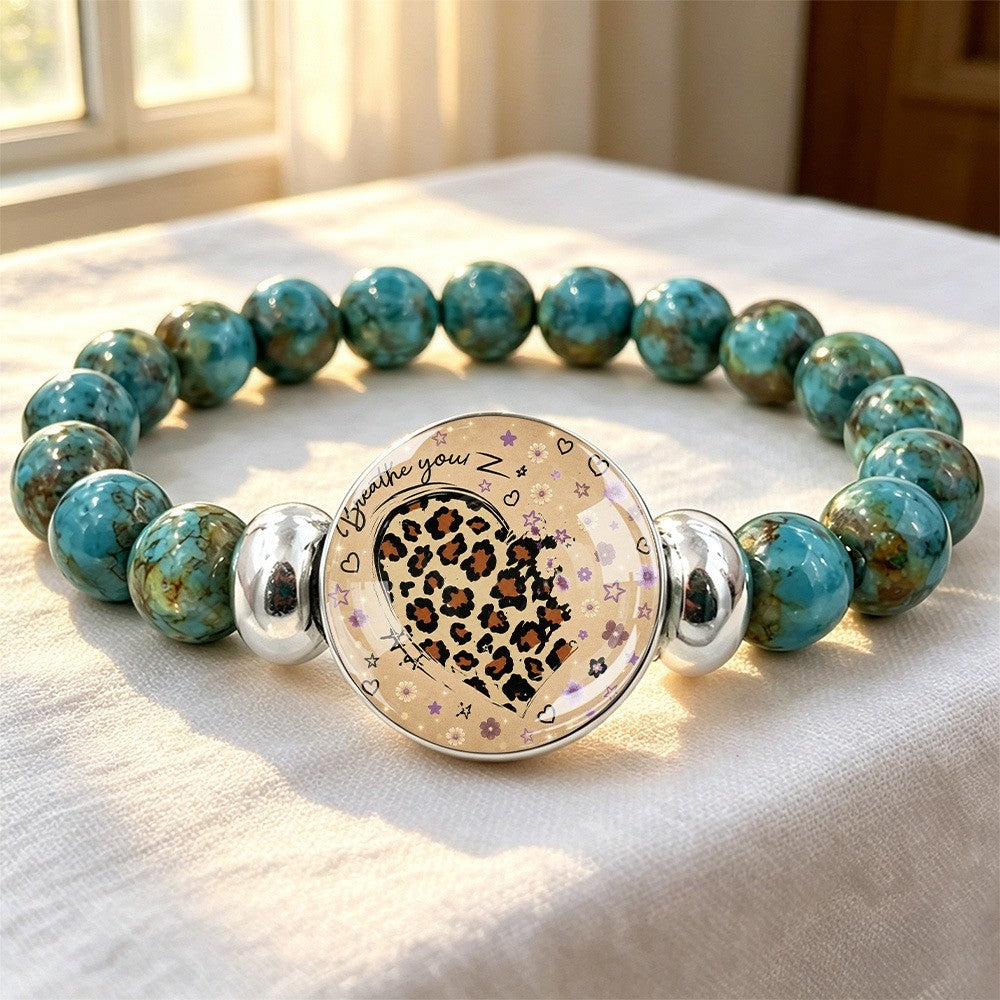 Leopard Heart Turquoise Bead Bracelet
