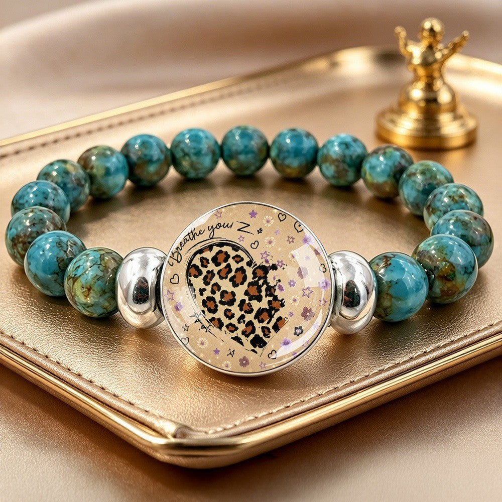 Leopard Heart Turquoise Bead Bracelet