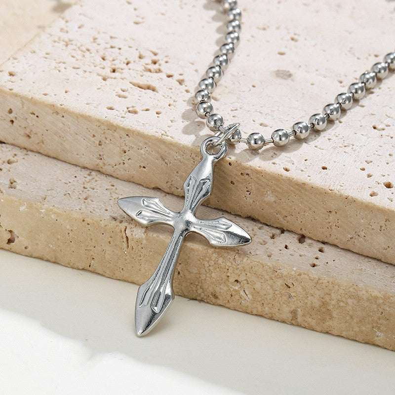 Triple Strand Bead Cross Necklace