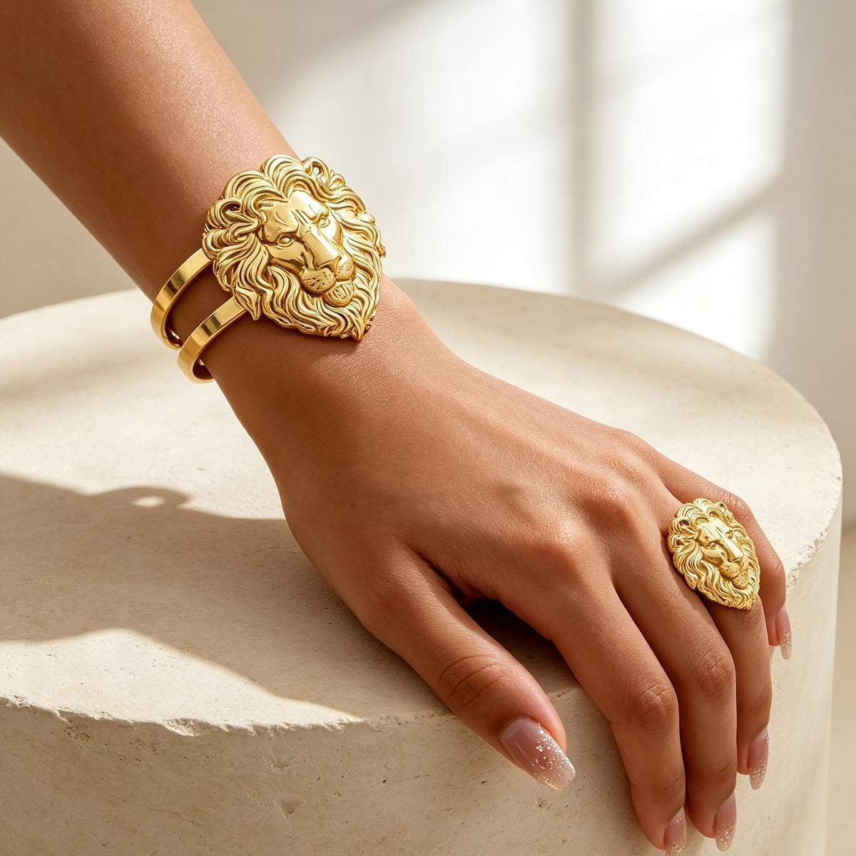 Lion Head Bracelet & Ring Set