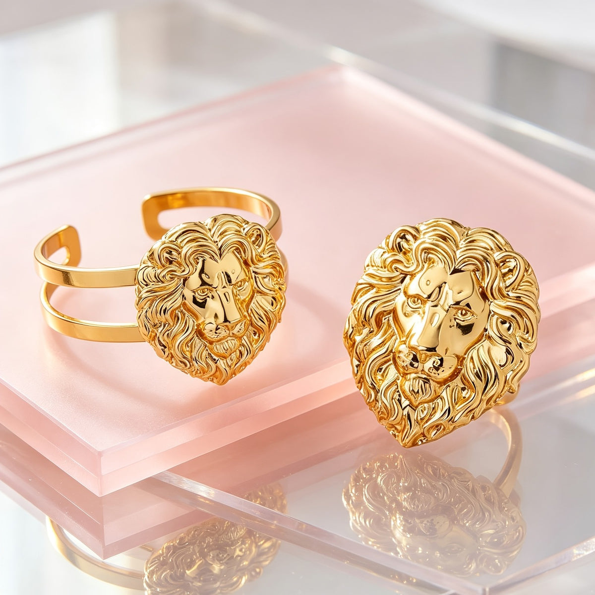 Lion Head Bracelet & Ring Set