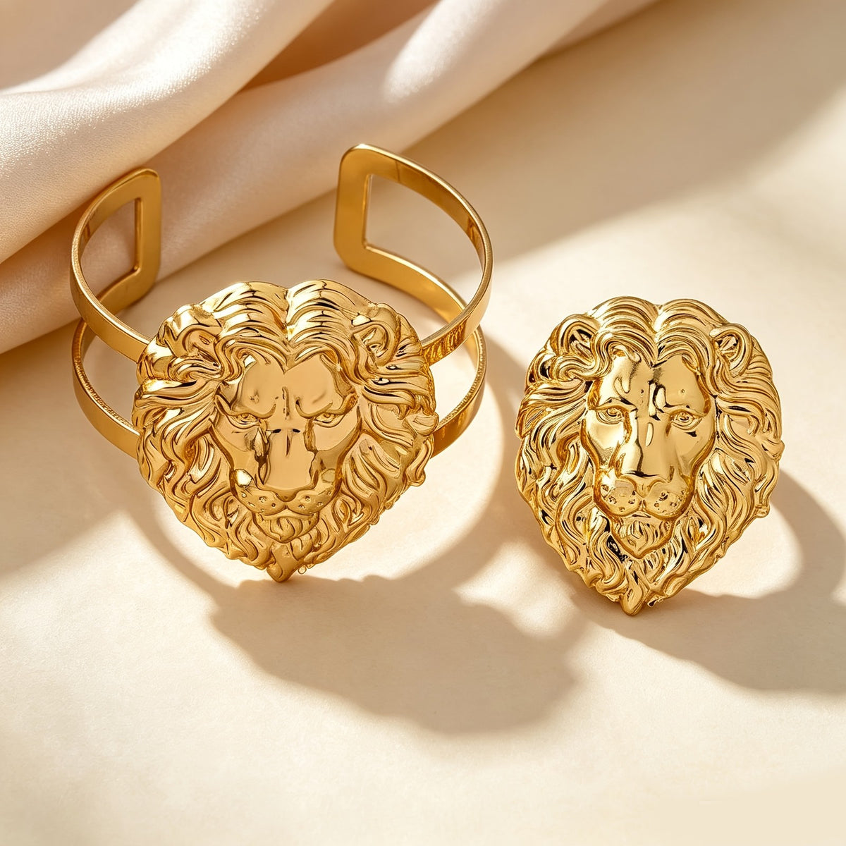 Lion Head Bracelet & Ring Set