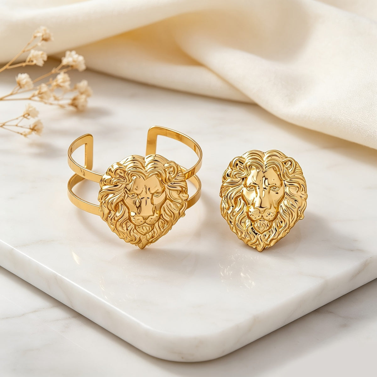 Lion Head Bracelet & Ring Set