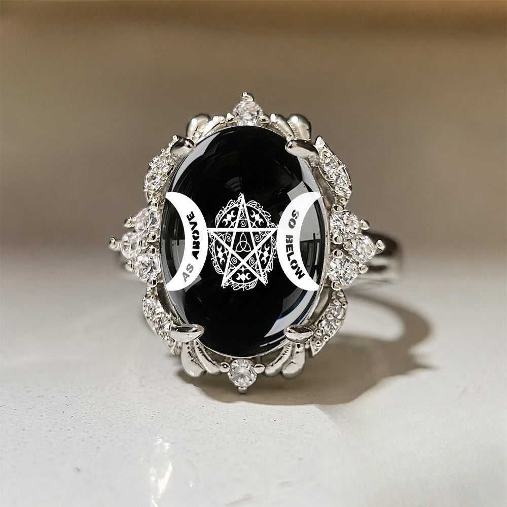 Pentagram & Moon Statement Ring