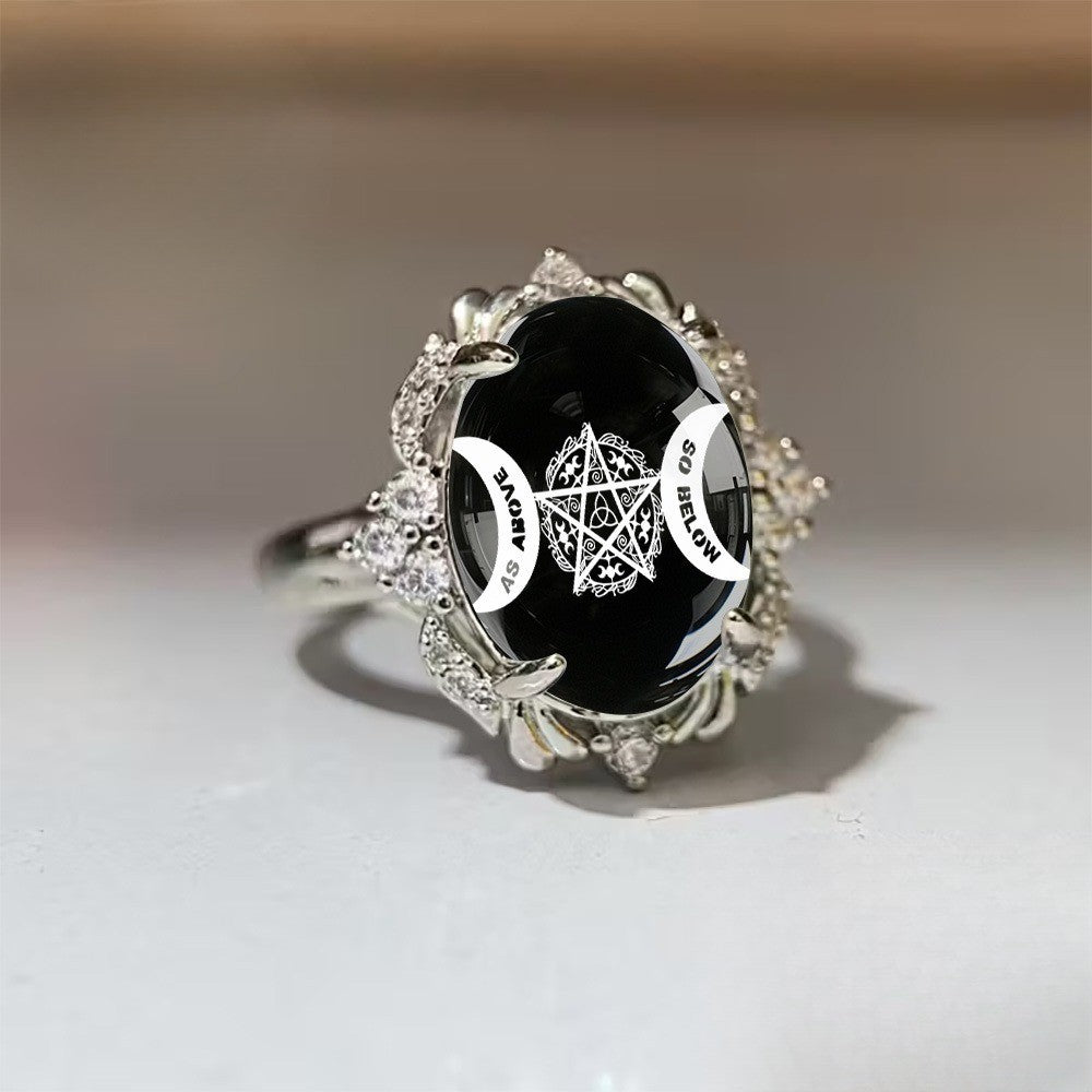 Pentagram & Moon Statement Ring