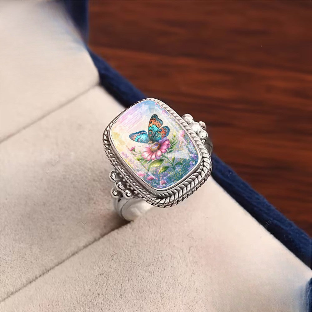 Butterfly Floral Braided Square Ring