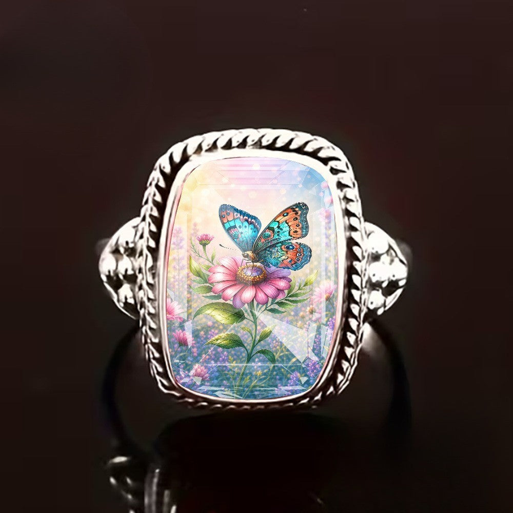 Butterfly Floral Braided Square Ring
