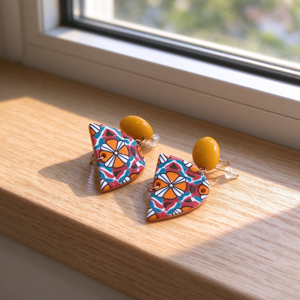 Polka Dot Flower & Geometric Drop Earrings