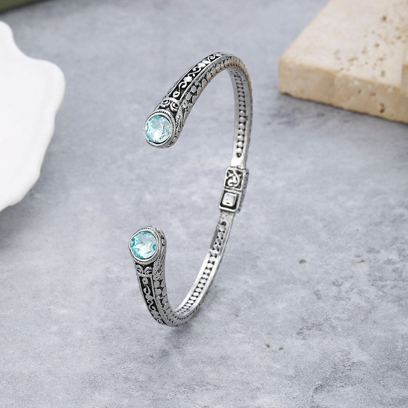Blue Stone Scroll Cuff Bracelet