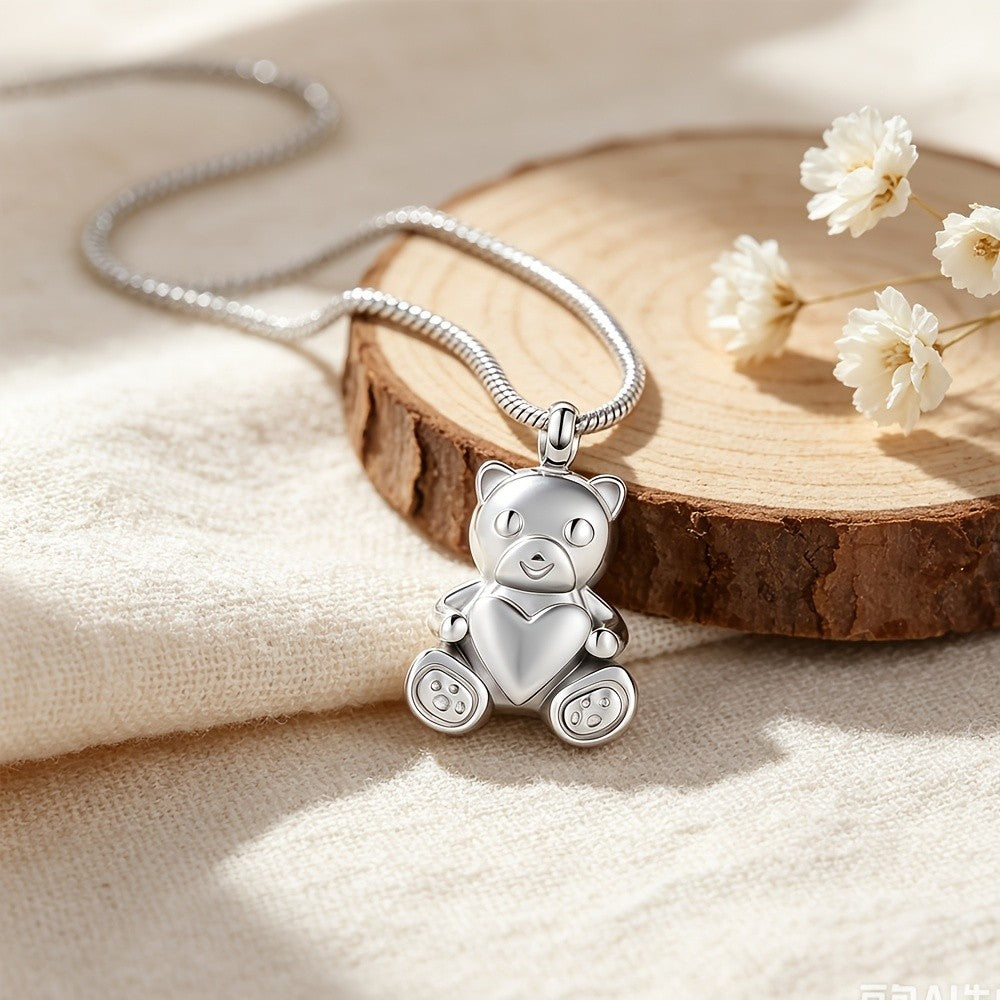 Teddy Bear Heart Urn Necklace