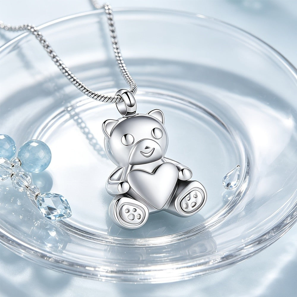 Teddy Bear Heart Urn Necklace