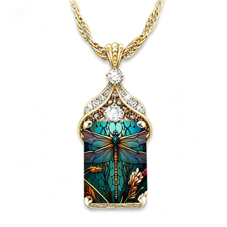 Dragonfly Garden Square Pendant Necklace