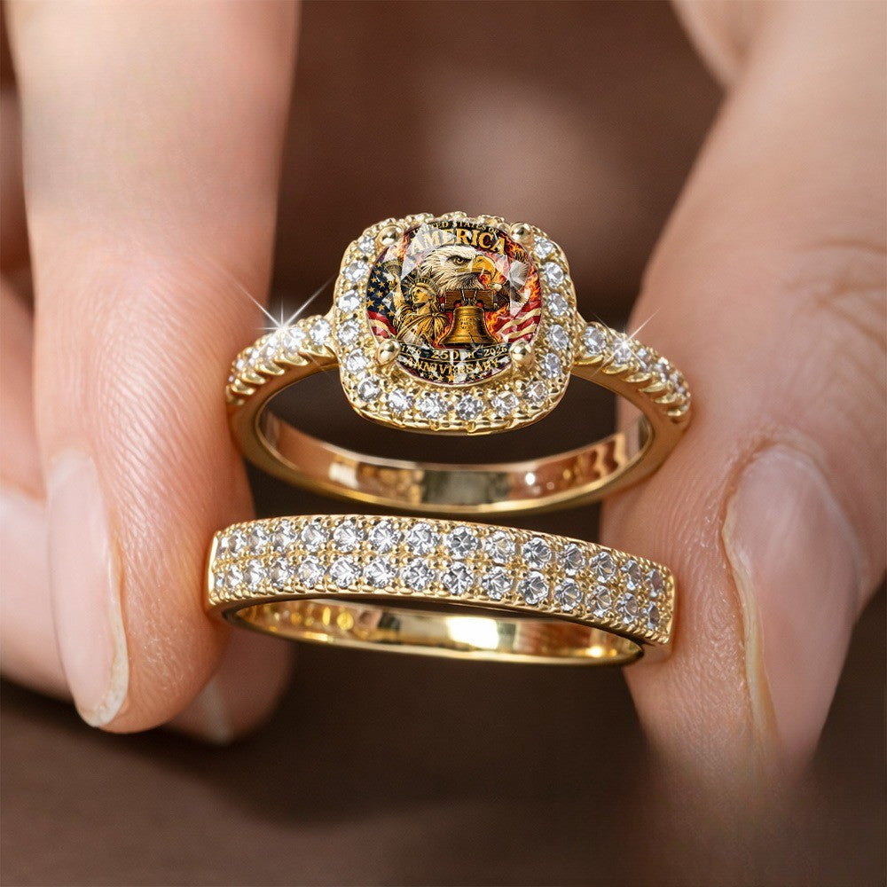 Patriotic Eagle Square Ring Set