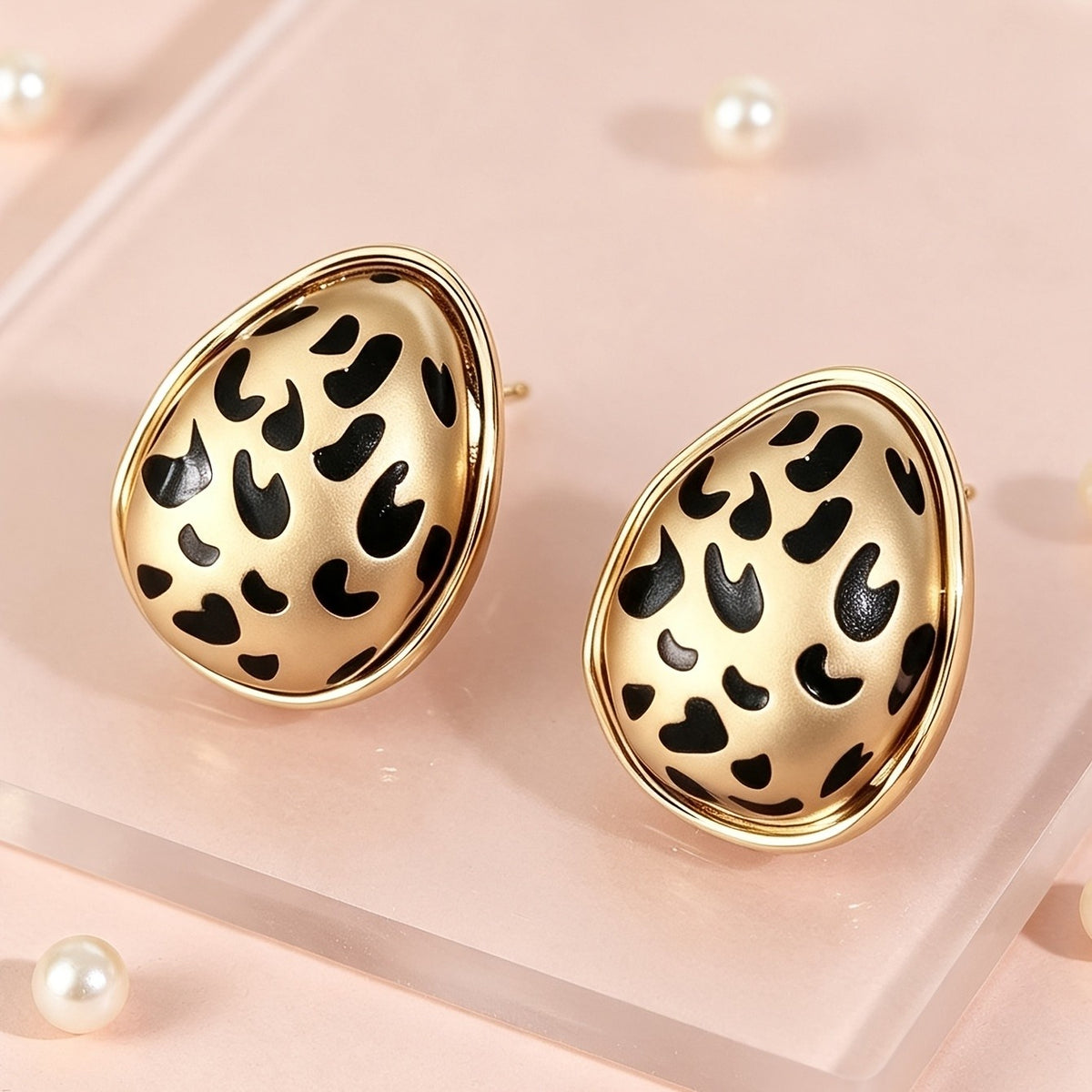 Leopard Teardrop Stud Earrings