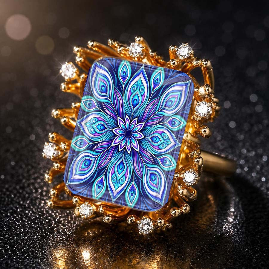 Blue Mandala Square Ring