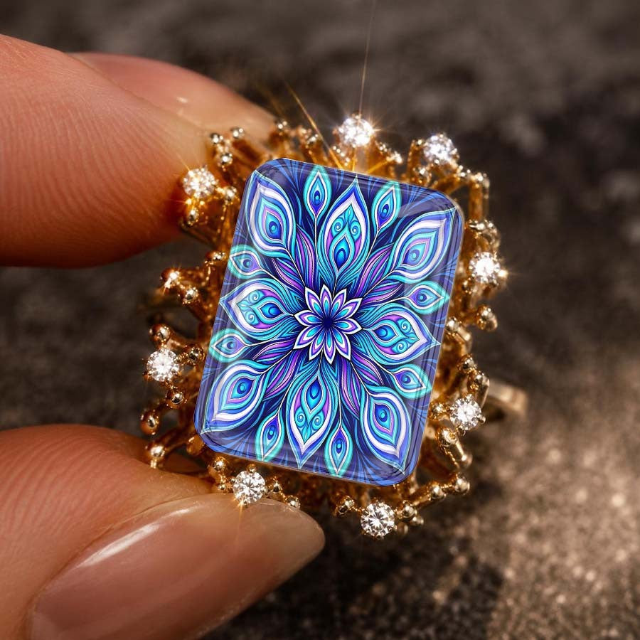 Blue Mandala Square Ring