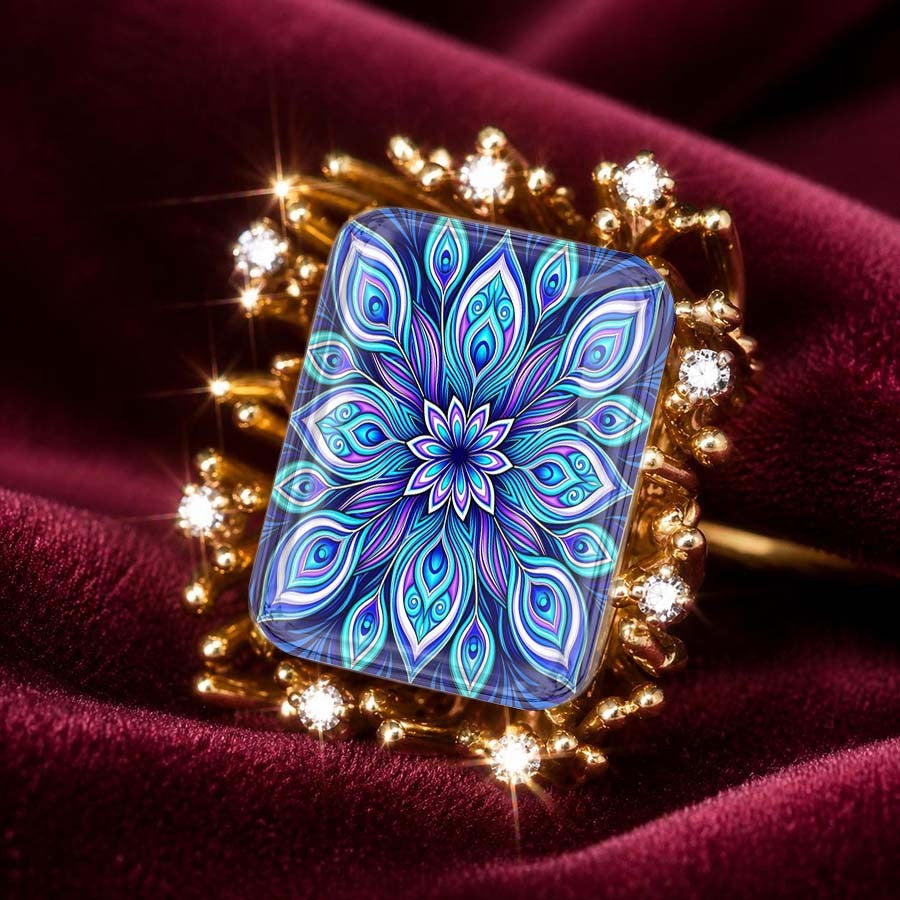 Blue Mandala Square Ring