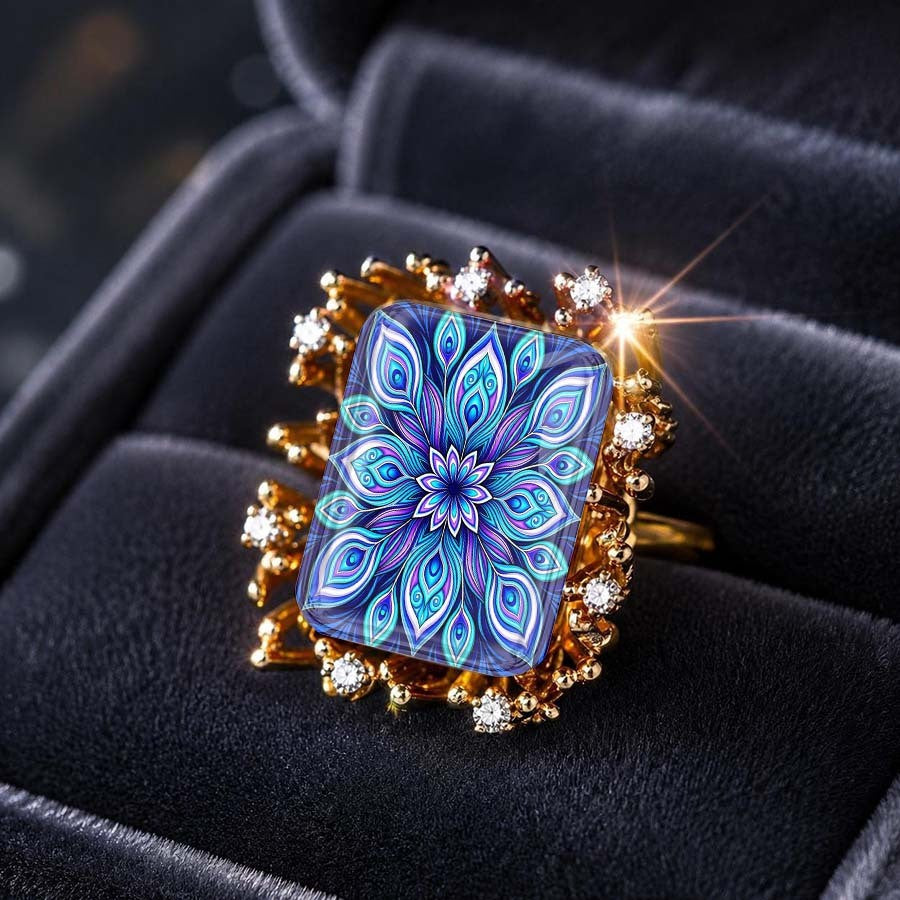 Blue Mandala Square Ring