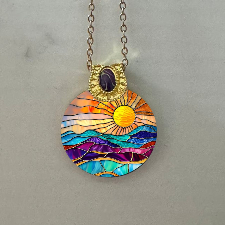 Colorful Sun & Wave Pendant Necklace