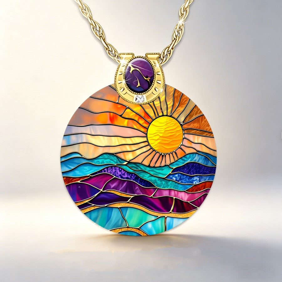 Colorful Sun & Wave Pendant Necklace