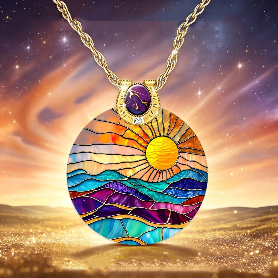 Colorful Sun & Wave Pendant Necklace