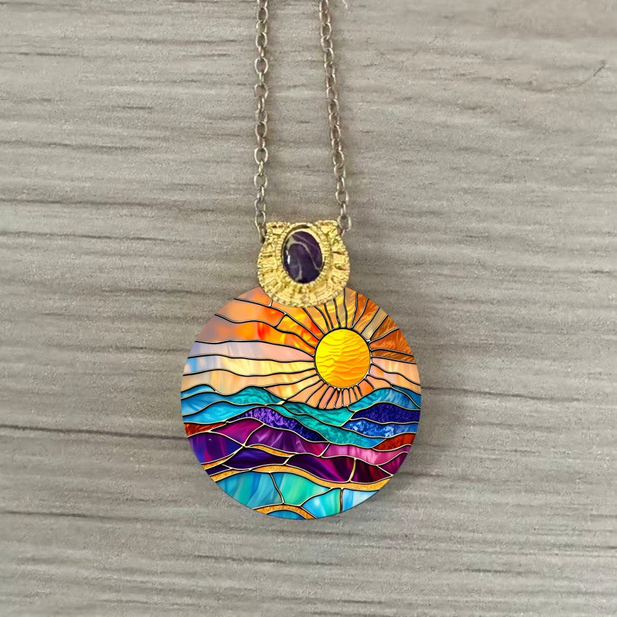 Colorful Sun & Wave Pendant Necklace