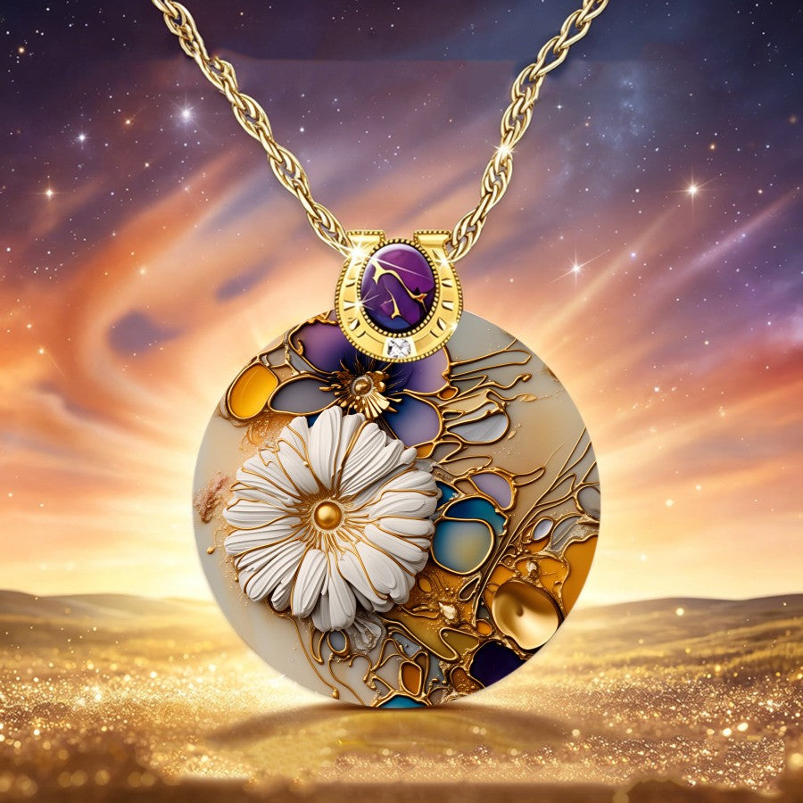 Multicolor Floral Disc Pendant Necklace